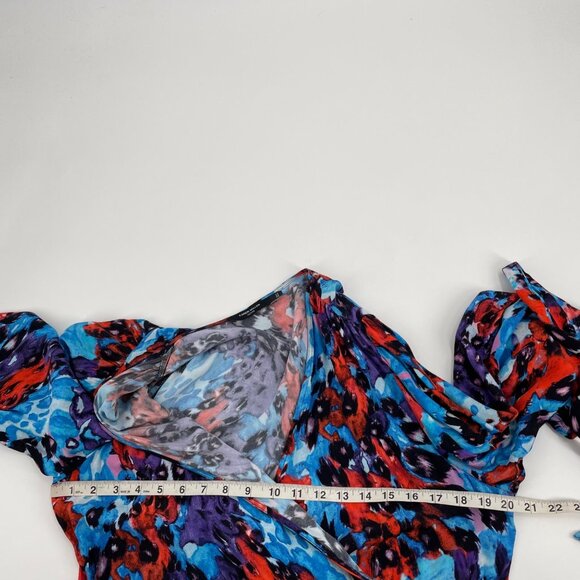 Karen Millen Petite V-Neck Wrap Dress Watercolor Print Feminine Womens Size 14 - Picture 5 of 9